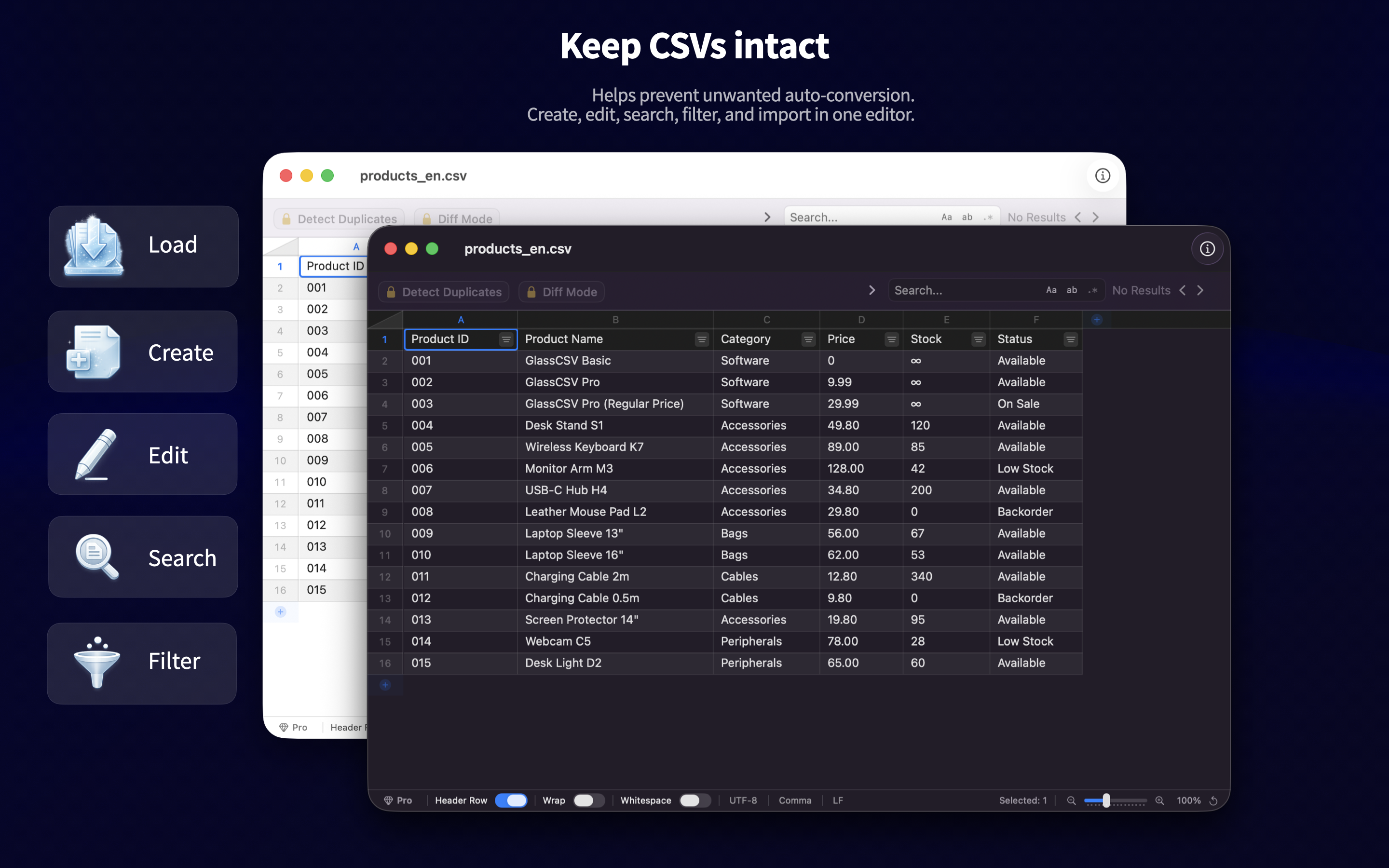 GlassCSV - CSV viewing and editing